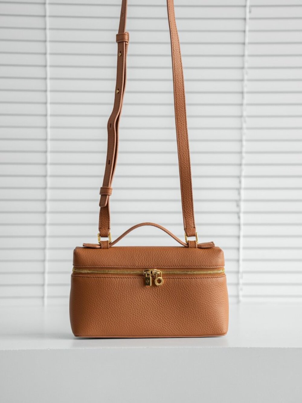 Loro Piana Brown Pebbled Leather Crossbody Mini Square Bag